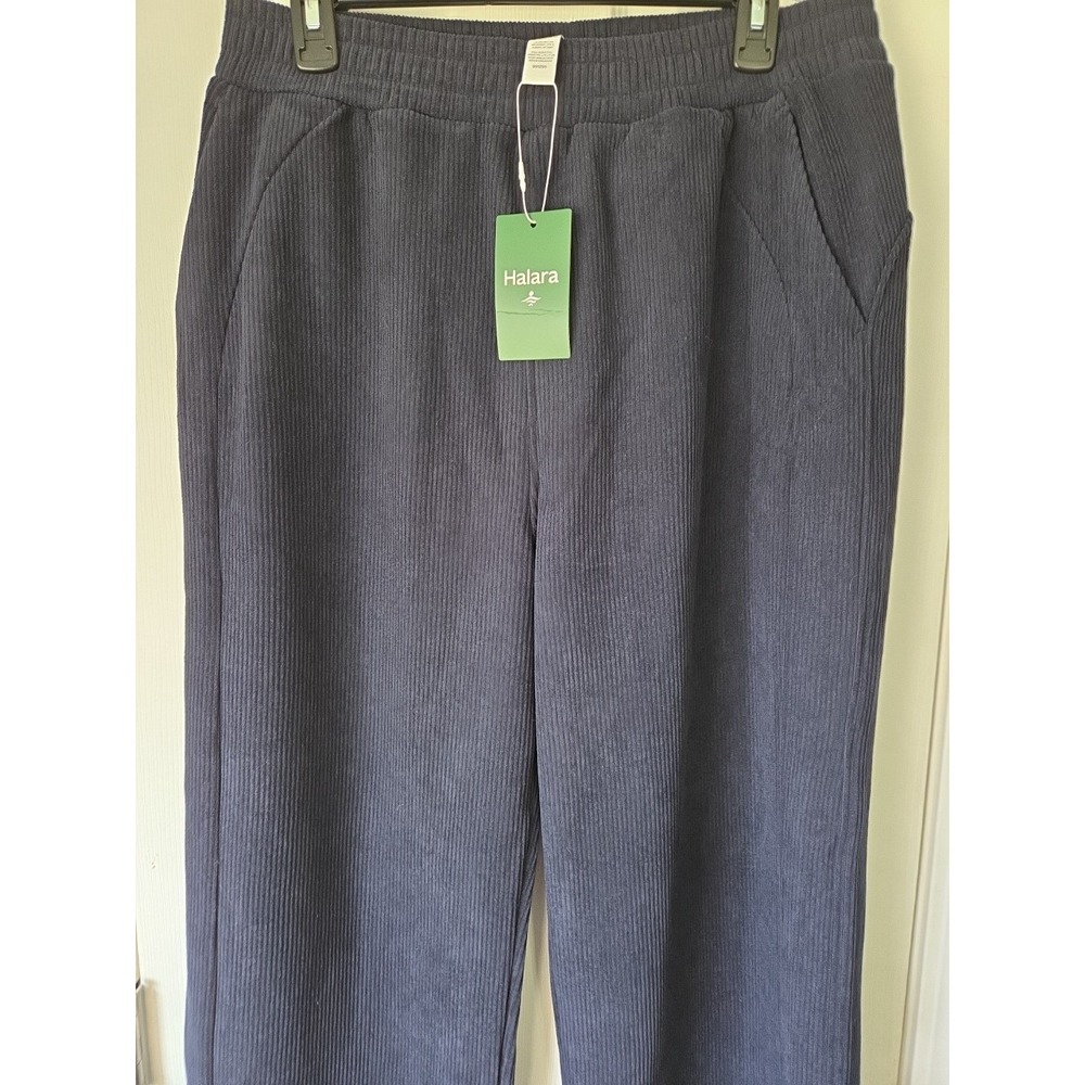 HALARA Ribbed Wide Leg Pants in Navy Blue
